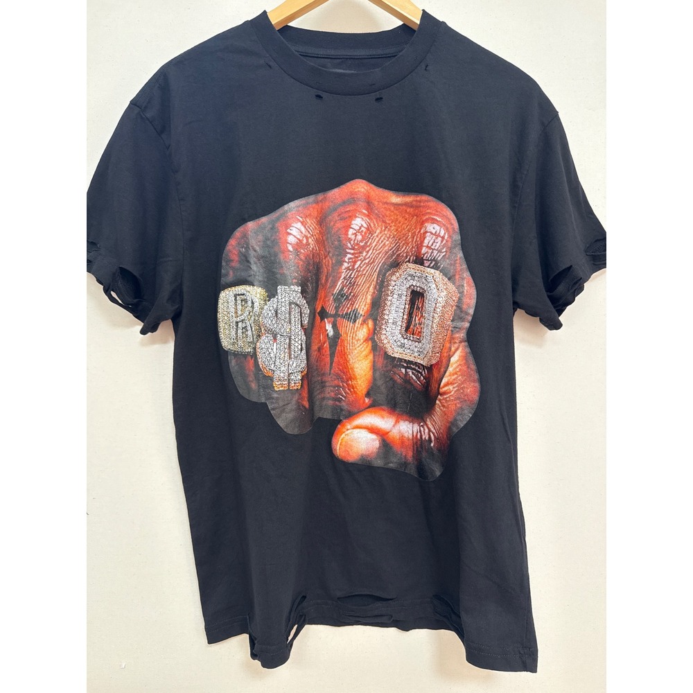Rockstar Original Mens Distressed Graphic Tee Black Iced Out Rings Shirt M